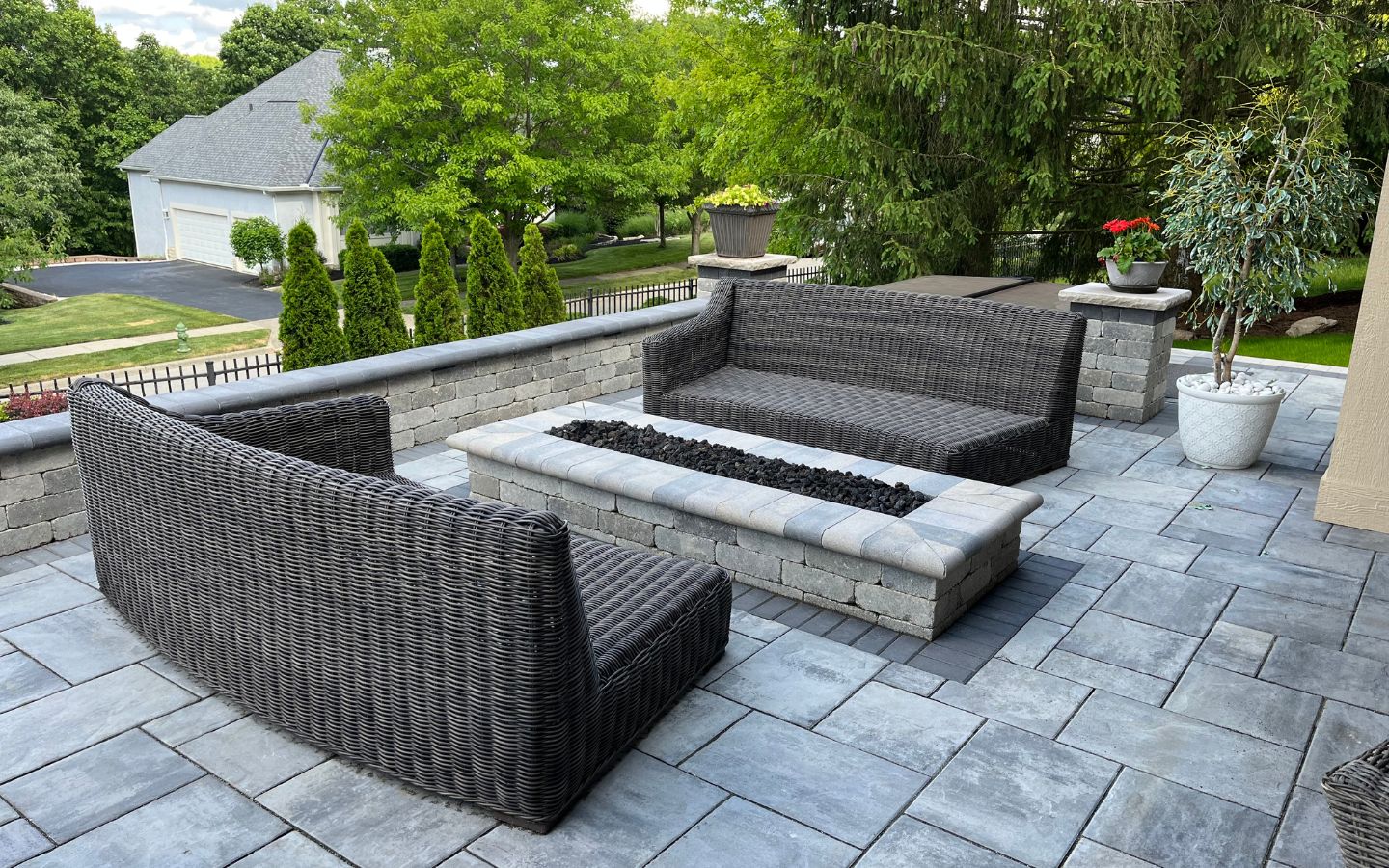 patio with custom fire pit columbus oh